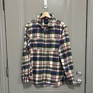 J. Crew Men's Flannel - Cream and Gray Multicolor